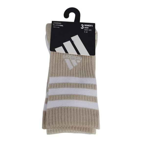 Adidas Womens ClimaCool Crew Socks 3 Pack Beige White Shoe Cushioned Breathable - Picture 1 of 10